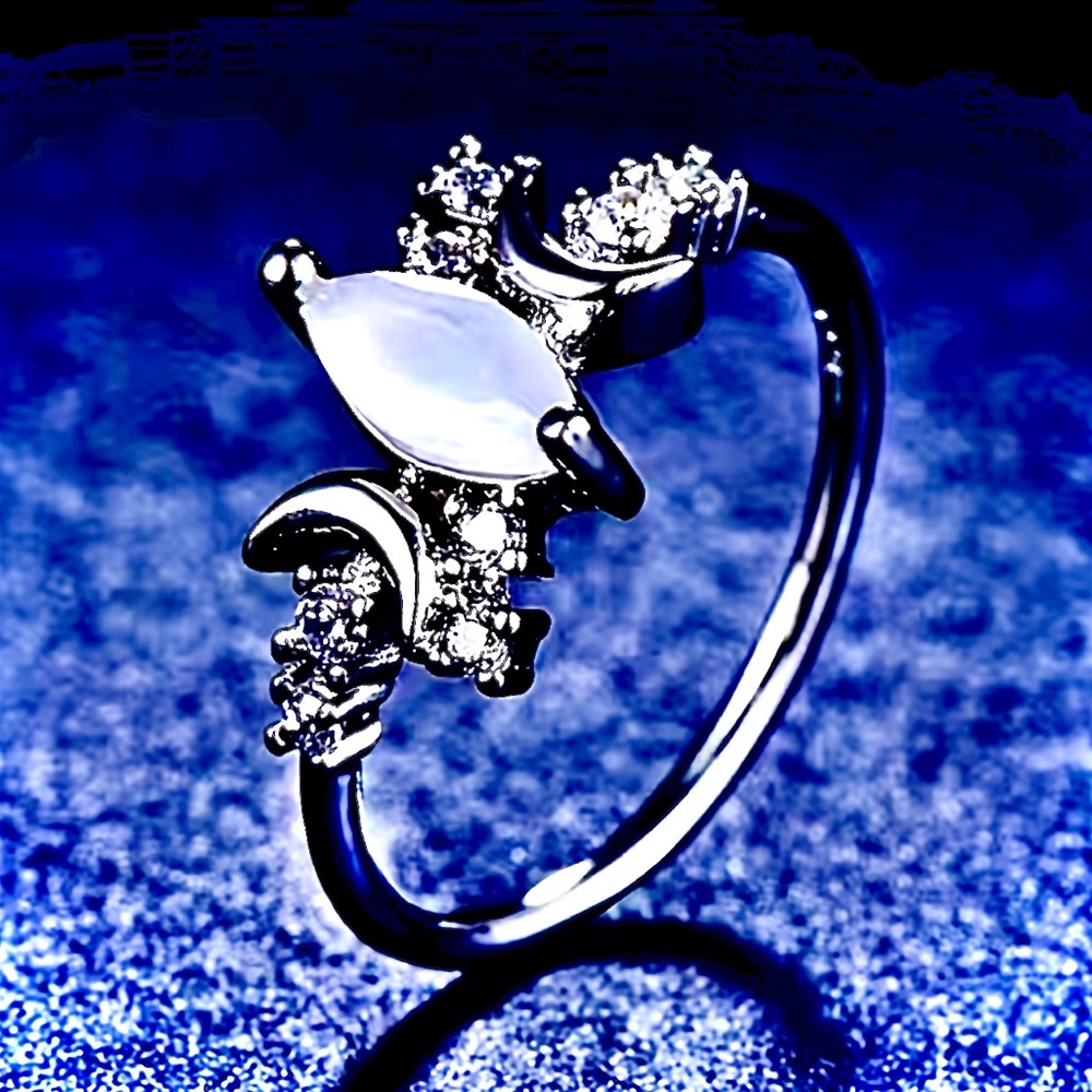 New Sterling Silver Handmade Moonstone White Sapphire Celestial Moon Star Ring - Picture 8 of 16